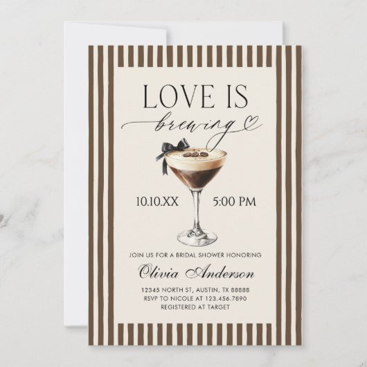 Espresso Martini Love Is Brewing Bridal Shower 招待状 (正面)
