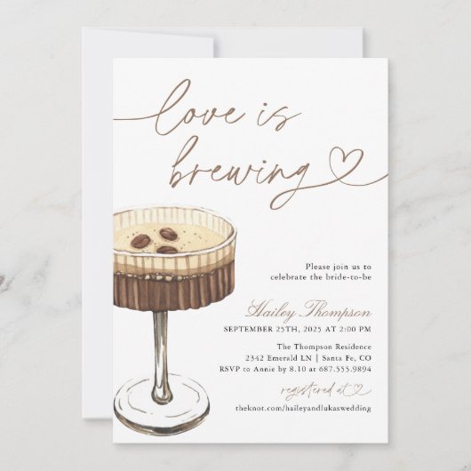 Espresso Martini Love Is Brewing Bridal Shower 招待状 (正面)