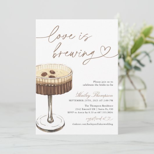 Espresso Martini Love Is Brewing Bridal Shower 招待状 (スタンド正面)