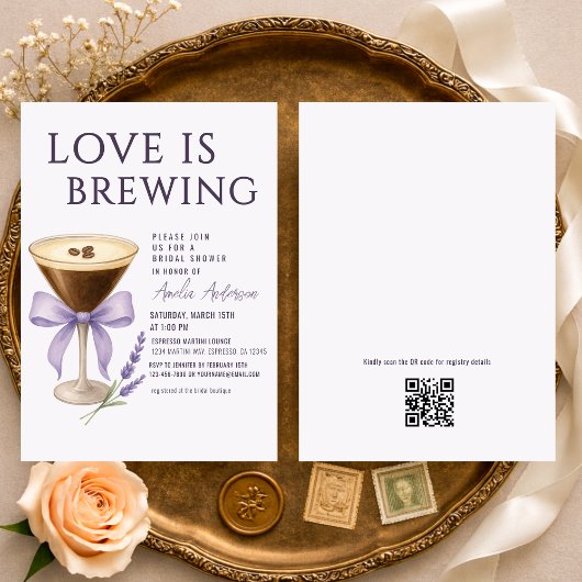 Espresso Martini QR Code Registry Bridal Shower 招待状