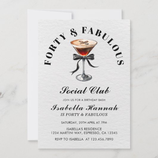 Espresso Martini Tini Bit Older 40thBirthday Party 招待状 (正面)