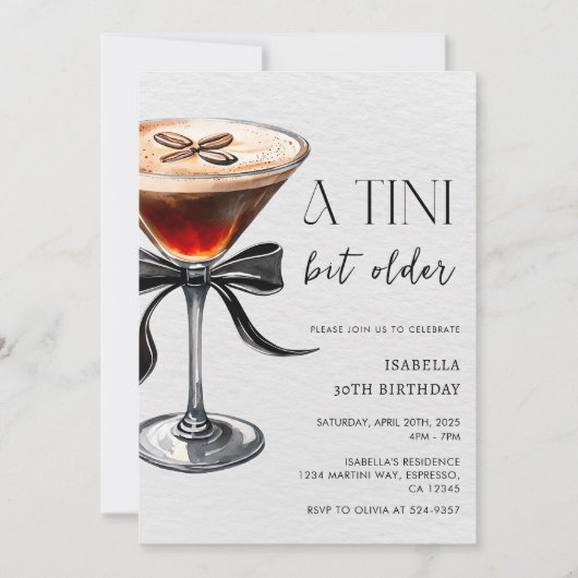 Espresso Martini Tini Bit Older Birthday Party 招待状 (正面)