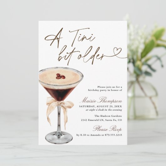 Espresso Martini Tini Bit Older Birthday Party 招待状 (スタンド正面)