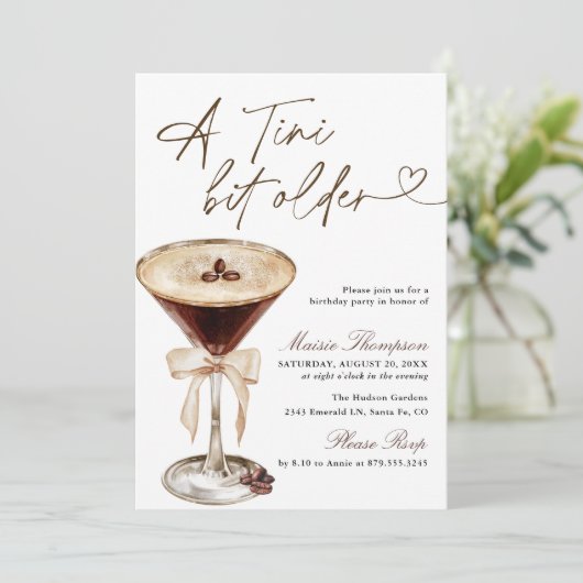 Espresso Martini Tini Bit Older Birthday Party 招待状 (スタンド正面)