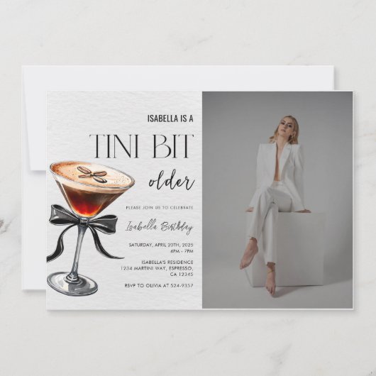 Espresso Martini Tini Bit Older Birthday Photo 招待状 (正面)