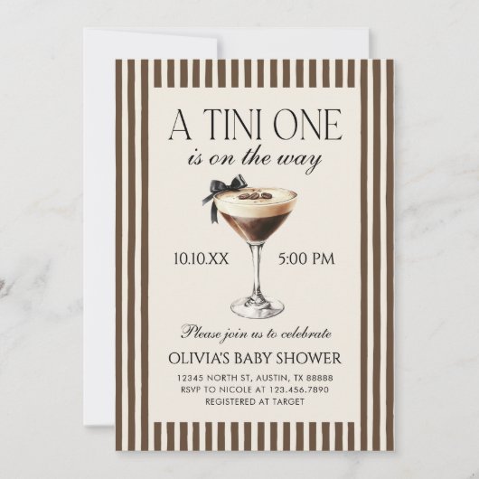 Espresso Martini Tini One Baby Shower 招待状 (正面)