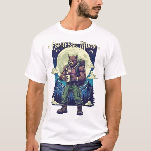 Espresso Moon Werewolf Coffee Camping Illustration Tシャツ (正面)