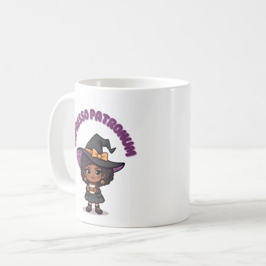 Espresso Patronum Witch Mug – Cute Witch with Bow  コーヒーマグカップ (正面左)