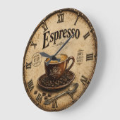 Espresso Vintage Farmhouse Coffee ラージ壁時計 (傾斜)