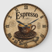 Espresso Vintage Farmhouse Coffee ラージ壁時計 (正面)
