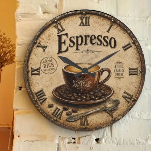 Espresso Vintage Farmhouse Coffee ラージ壁時計