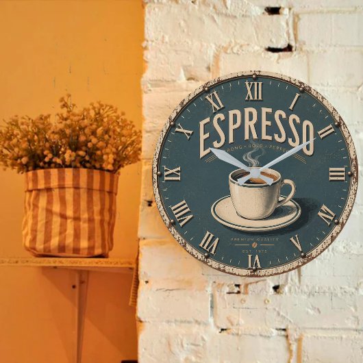 Espresso Vintage Farmhouse Coffee Bar Kitchen ラージ壁時計