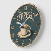 Espresso Vintage Farmhouse Coffee Bar Kitchen ラージ壁時計 (傾斜)