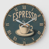 Espresso Vintage Farmhouse Coffee Bar Kitchen ラージ壁時計 (正面)