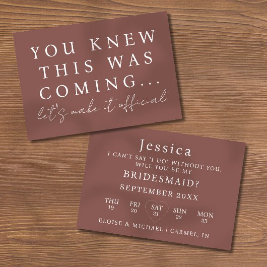 Espresso Will You Be My Bridesmaid Proposal Card 招待状