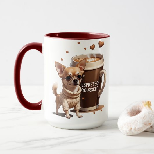 Espresso Yourself – Coffee Chihuahua Edition マグカップ (ドーナツ付き)