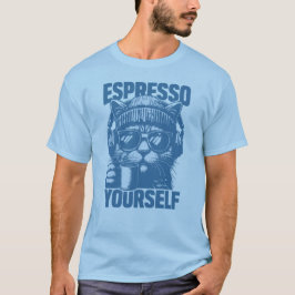 "Espresso Yourself" Cool Cat with Coffee, Beanie Tシャツ