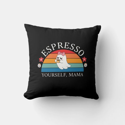 Espresso Yourself Mama - Retro Rainbow Ghost クッション (正面)