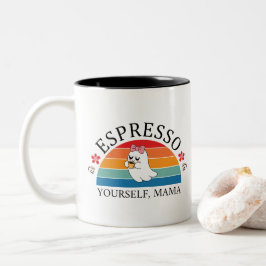 Espresso Yourself Mama - Retro Rainbow Ghost ツートーンマグカップ