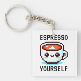Espresso Yourself - Pixel おもしろい Art Coffeeデザイン キーホルダー