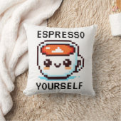 Espresso Yourself - Pixel おもしろい Art Coffeeデザイン クッション (ブランケット)