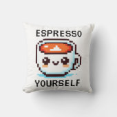 Espresso Yourself - Pixel おもしろい Art Coffeeデザイン クッション (正面)
