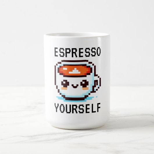 Espresso Yourself - Pixel おもしろい Art Coffeeデザイン コーヒーマグカップ (中央)