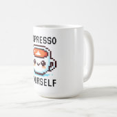 Espresso Yourself - Pixel おもしろい Art Coffeeデザイン コーヒーマグカップ (正面右)