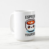 Espresso Yourself - Pixel おもしろい Art Coffeeデザイン コーヒーマグカップ (正面左)