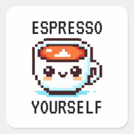 Espresso Yourself - Pixel おもしろい Art Coffeeデザイン スクエアシール