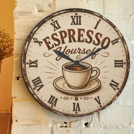 Espresso Yourself Vintage Coffee ラージ壁時計