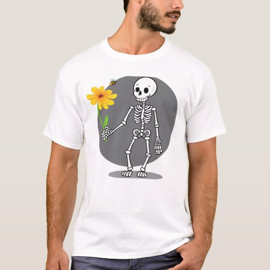 Esqueleto divertido com sua flor amarela tシャツ (正面)