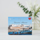 Essaouiraの青い魚釣りボート – モロッコ ポストカード (スタンド正面)