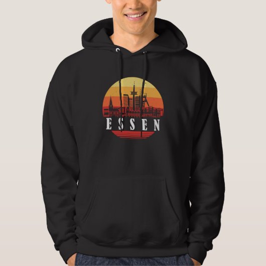 Essen Skyline Sunset in Retro Vintage Style パーカ (正面)