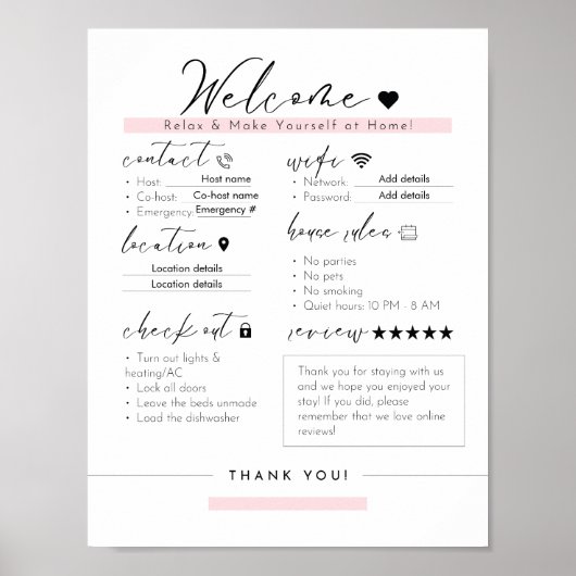 Essential Airbnb Info Sign - Airbnb House Rules ポスター (正面)