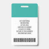 Essential Employee – 写真、バーコード、ロゴ、ティール（緑がかった色） バッジ (裏面)