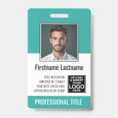 Essential Employee – 写真、バーコード、ロゴ、ティール（緑がかった色） バッジ (正面)