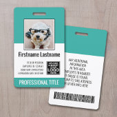 Essential Employee – 写真、バーコード、ロゴ、ティール(緑がかった色) バッジ