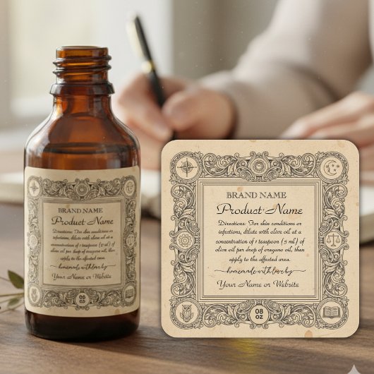 Essential oil  Square Apothecary Style Labels スクエアシール