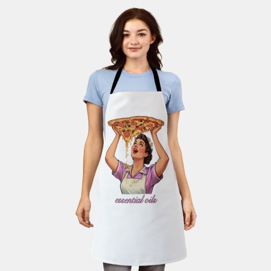 Essential Oils Funny Pizza Illustration | Girly エプロン (着用した状態)