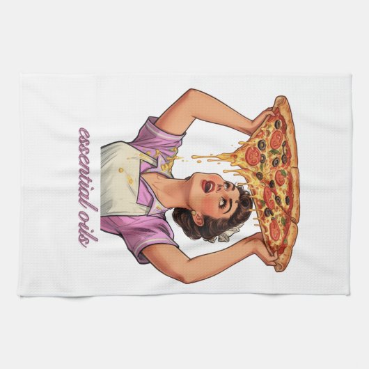 Essential Oils Funny Pizza Illustration | Girly キッチンタオル (横)