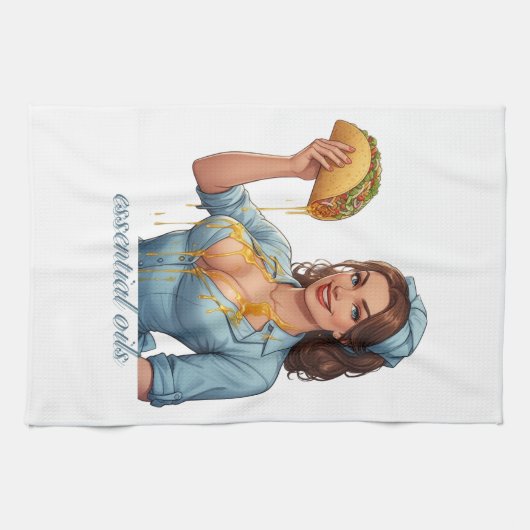 Essential Oils Funny Taco Illustration | Girly キッチンタオル (横)