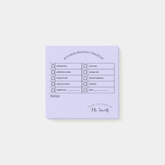 Essential SpEd Tool:宿泊施設チェックリスト ポストイット (正面)