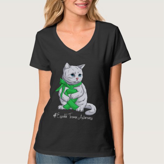 Essential Tremor Awareness Month Green Ribbon Cat Tシャツ (正面)
