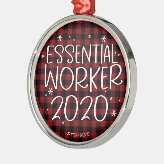 Essential Worker 2020 Covidパンデミッククリスマス メタルオーナメント (左)