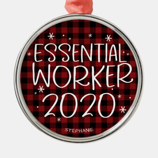 Essential Worker 2020 Covidパンデミッククリスマス メタルオーナメント (正面)