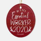 Essential Worker 2020 Covid Christmas Red Wood セラミックオーナメント (左)