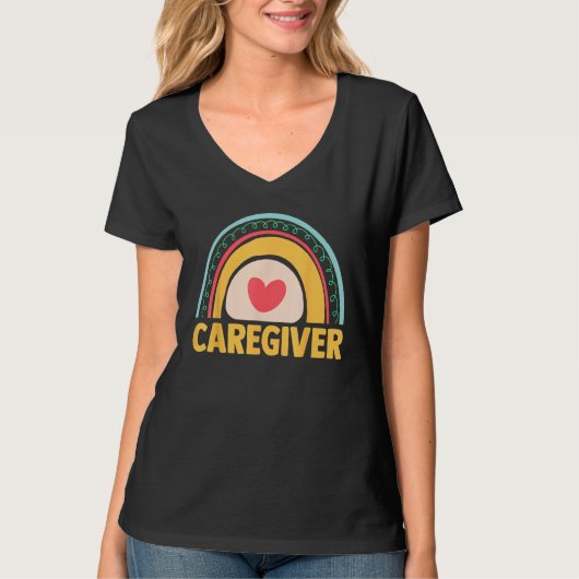 Essential Worker Caregiving Boho Rainbow Caregiver Tシャツ (正面)
