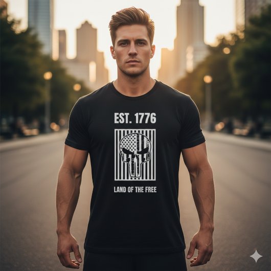 EST. 1776 Patriotic Punisher Skull Us Flag T-Shirt Tシャツ