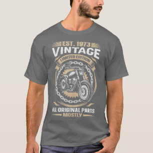 Est 1973ヴィンテージすべてのオリジナルパーツオートバイ50t tシャツ